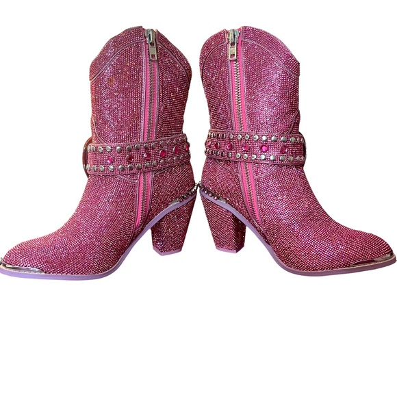 Club Exx Pink Rhinestone Sheriff Shine Cowboy Boots, Women’s 9 - Picture 5 of 10